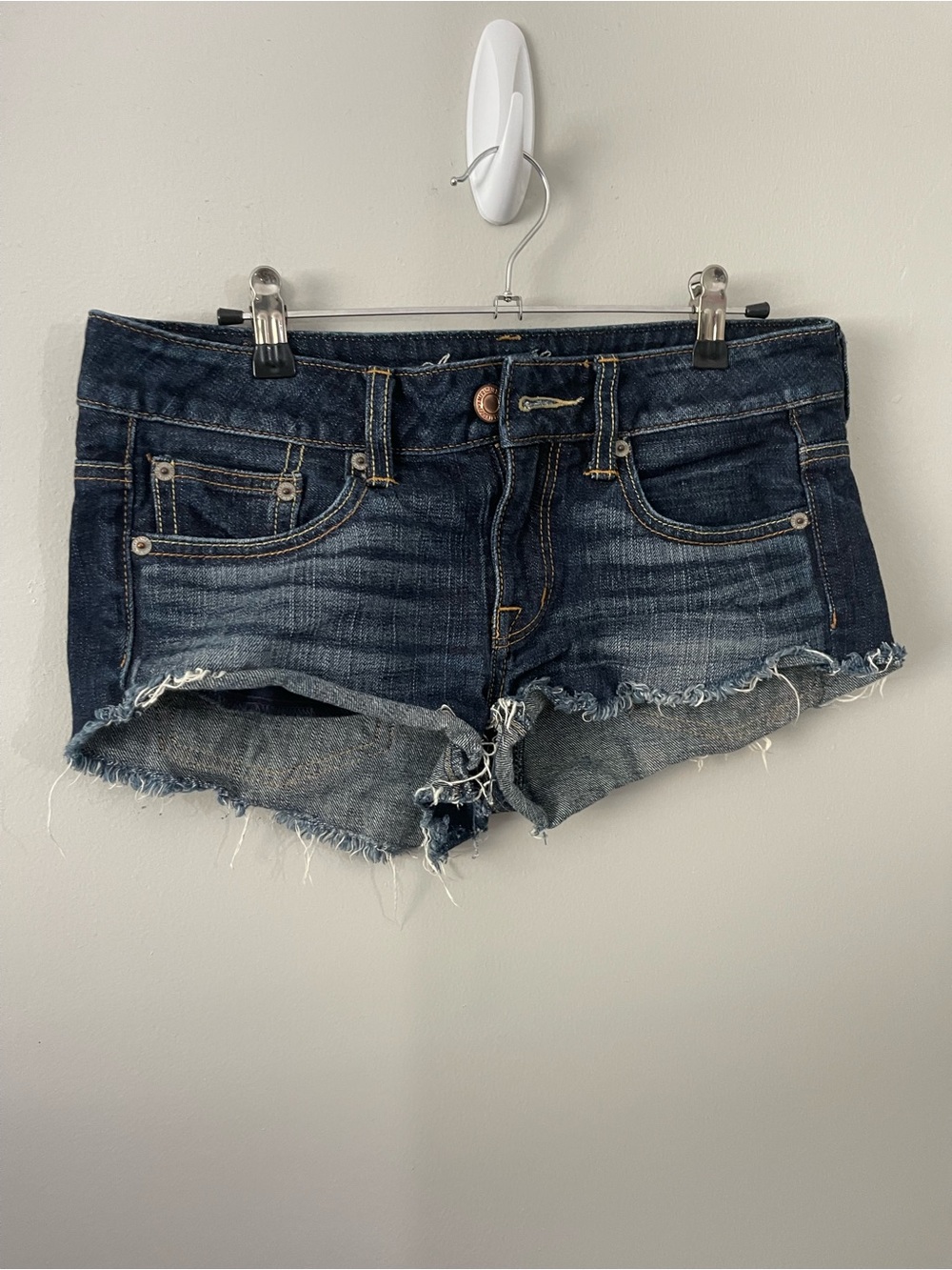 American Eagle Outfitters Dark Blue Distressed Denim Cutoff Shorts